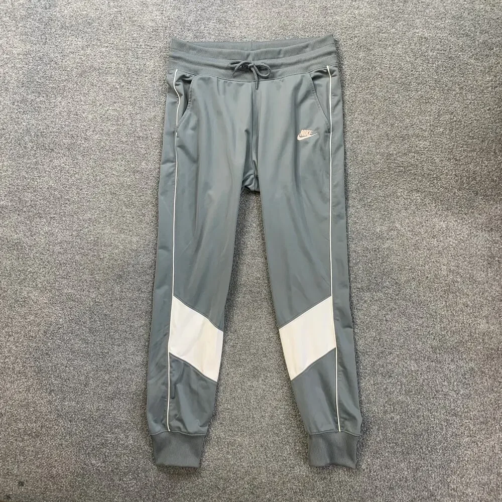 Nike Joggers Womens Medium Gray White Heritage Track Fleece Lined Tapered Pants